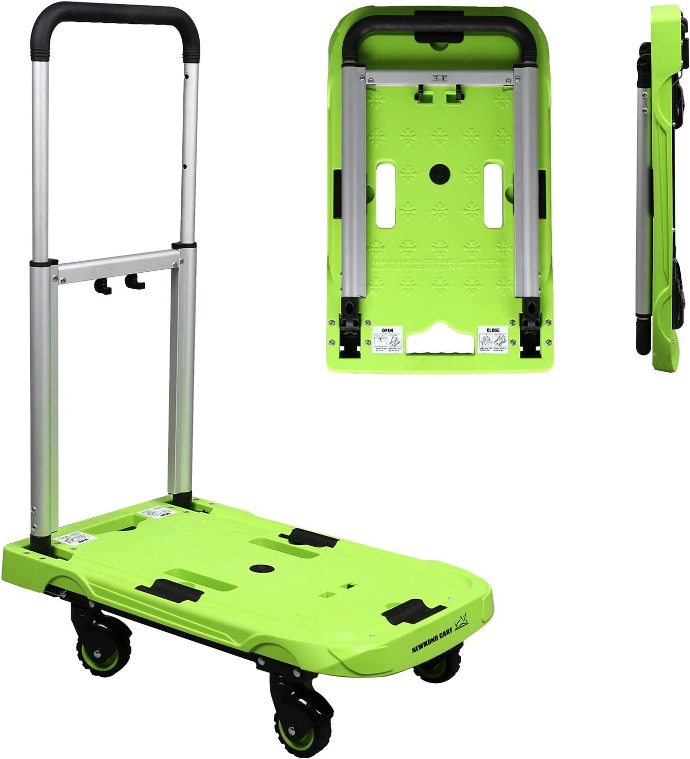Carrito plegable de mano de plataforma, carrito móvil, plegable para un fácil almacenamiento y ruedas giratorias de 360 grados de bajo ruido con