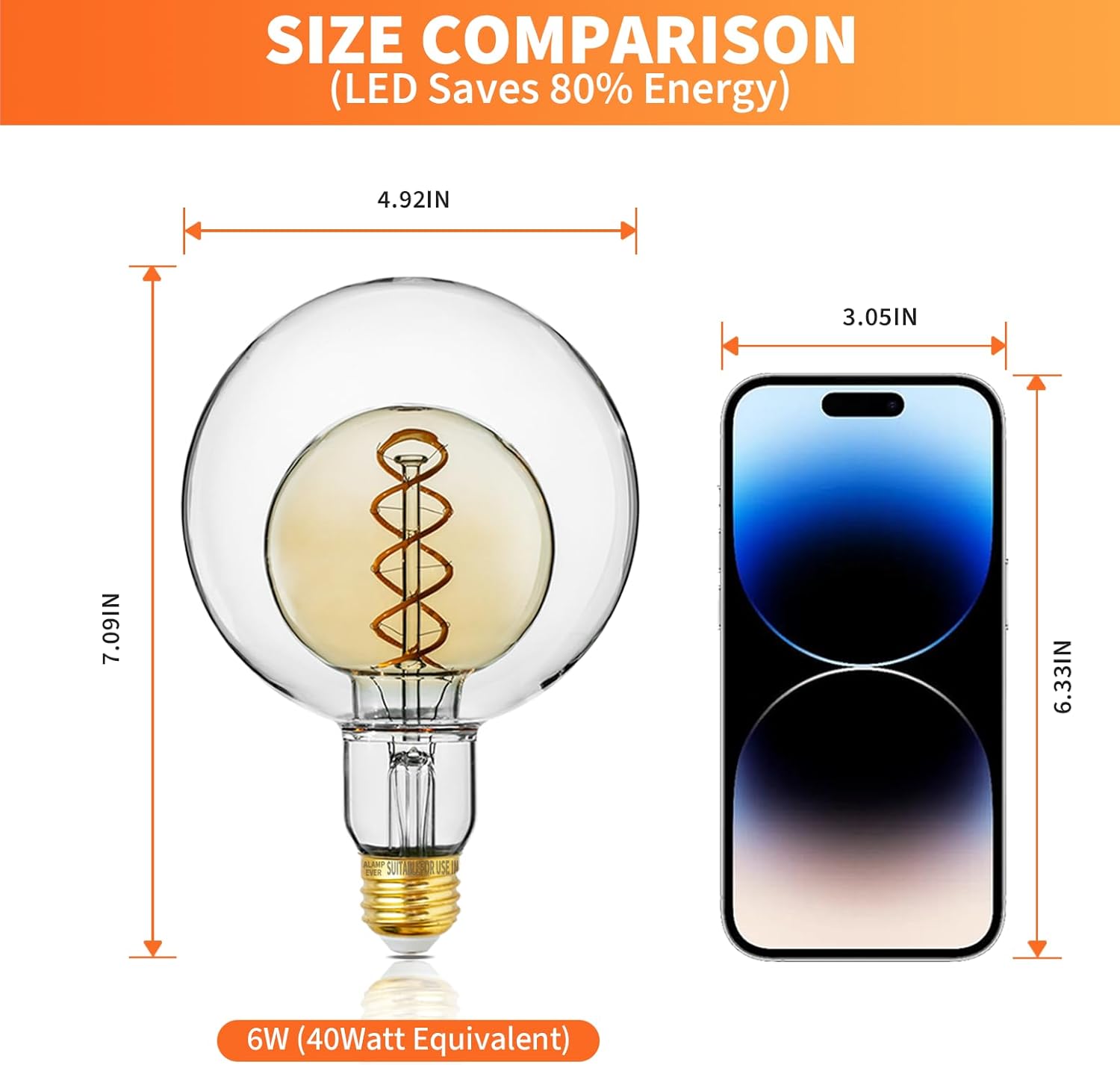ALAMPEVER Bombillas LED de globo grandes, LED decorativas regulables con 6 W equivalentes a bombillas de 40 W, blanco suave de 2700 K, base E26, 300