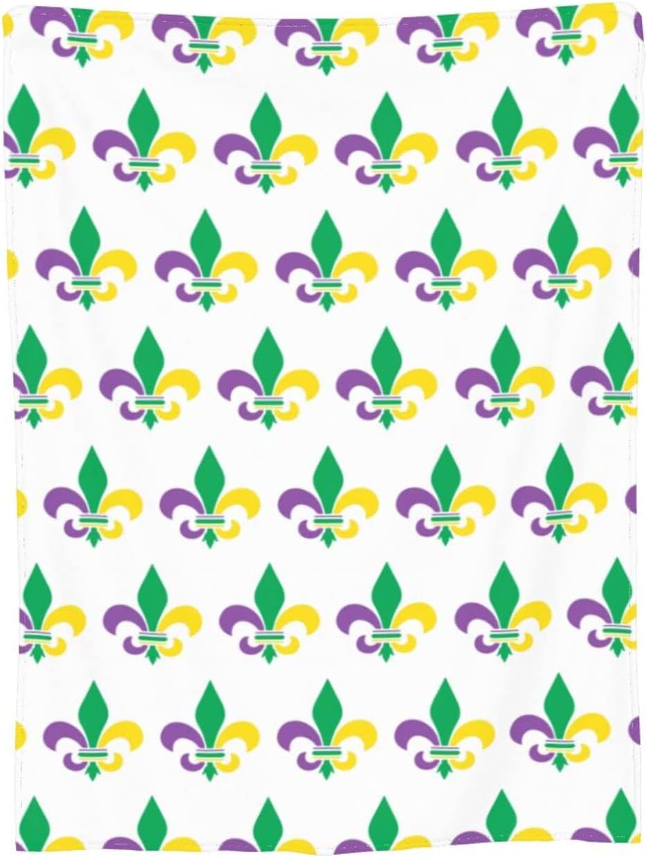 Manta de franela de Mardi Gras con diseño de flor de lis, suave, mullida, acogedora, para sofá, cálida y decorativa