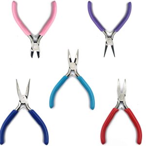 Juego de alicates de joyería, 5 alicates para hacer joyas, incluye alicates de punta redonda, alicates de punta de cadena, alicates de nariz Juego de alicates de joyería, 5 alicates para hacer joyas, incluye alicates de punta redonda, alicates de punta de cadena, alicates de nariz