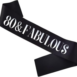 Banda de cumpleaños de 80 y fabulosa, lámina plateada de satén negro del 80 y fabulosa banda de cumpleaños para hombres o mujeres, decoraciones de Banda de cumpleaños de 80 y fabulosa, lámina plateada de satén negro del 80 y fabulosa banda de cumpleaños para hombres o mujeres, decoraciones de