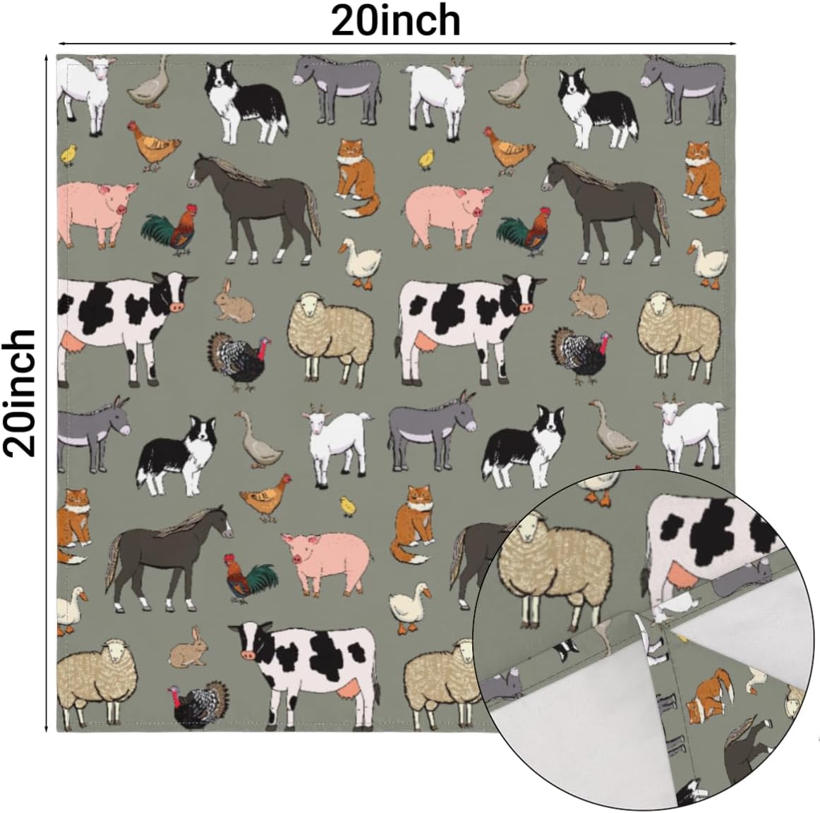 Cloth Napkins Set of 4 Cute Cow 20×20 Inch Cloth Napkins Farm Animals Rooster Cow Washable Reusable Kitchen Dinner Napkins Table Decor for Wedding,