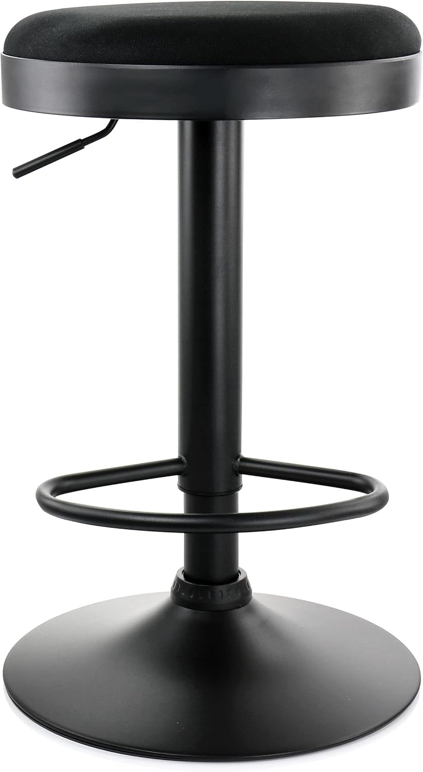 Elama Taburete de bar de tela ajustable sin respaldo de 2 piezas en negro con base negra, (ELM-7229)