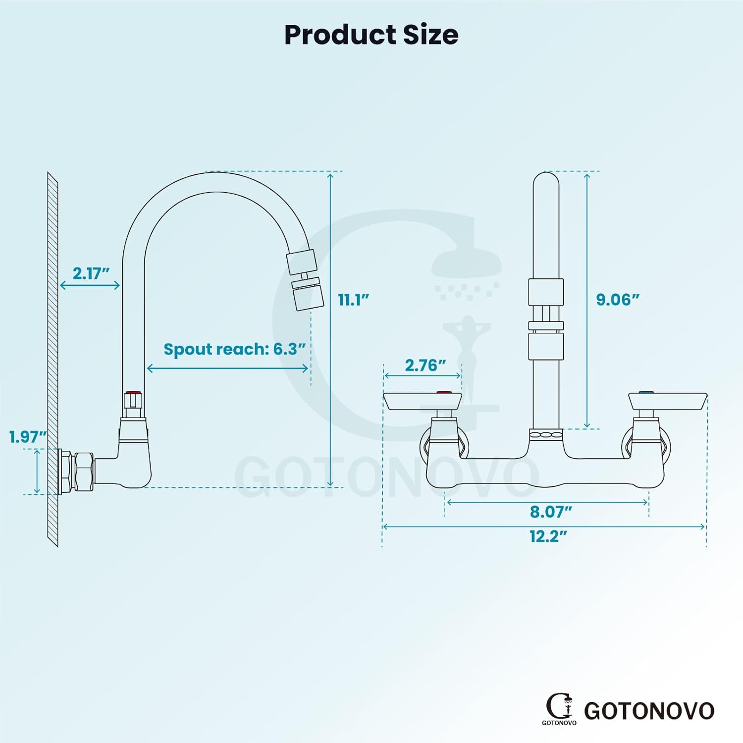 gotonovo Grifo de cocina de montaje en pared negro mate de 8 pulgadas centro ajustable de 360 grados giratorio de 360 grados grifo de fregadero de
