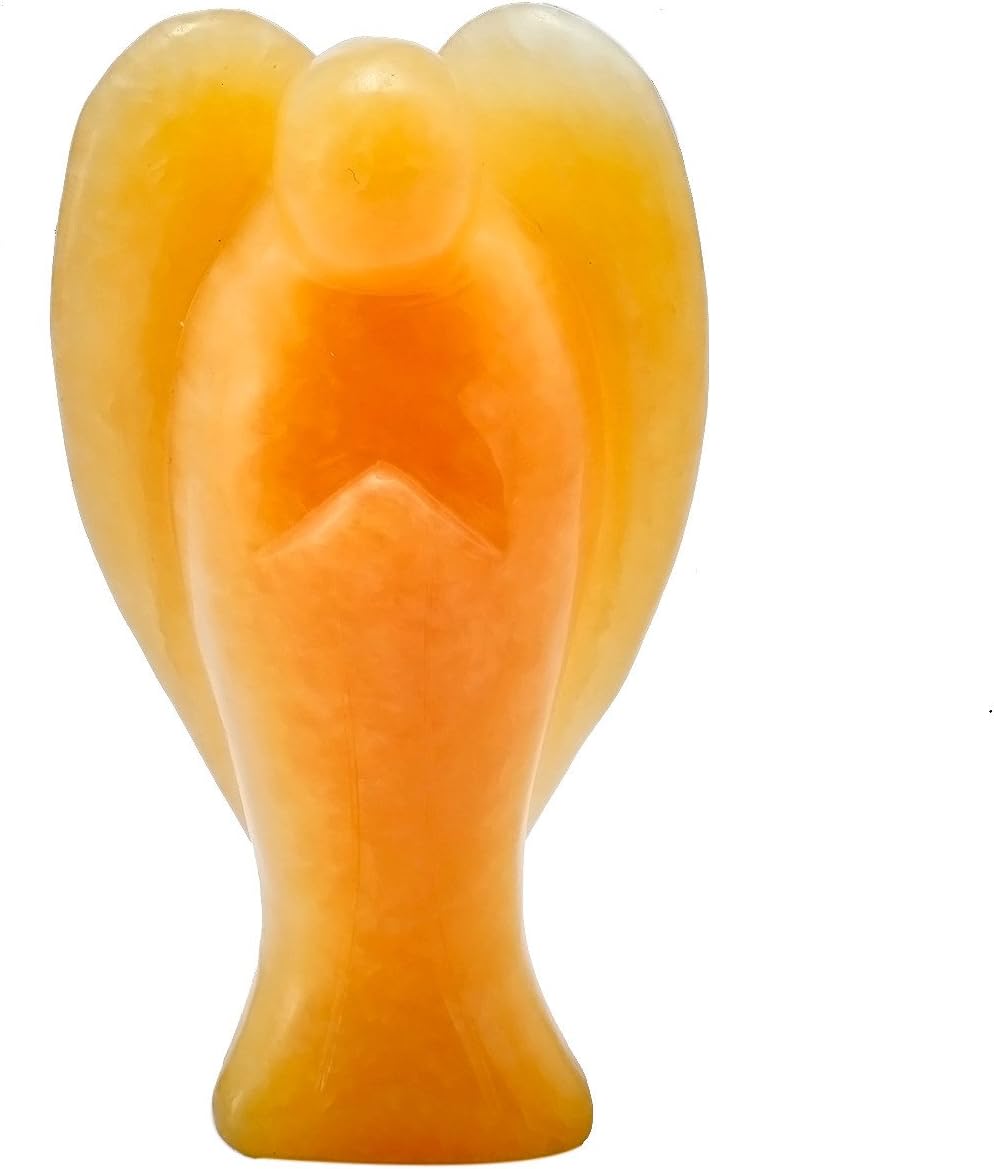 SUNYIK, estatua de bolsillo de ángel guardián esculpida a mano, curación Reiki espiritual, figura esculpida., jade amarillo, Jade amarillo, 3″
