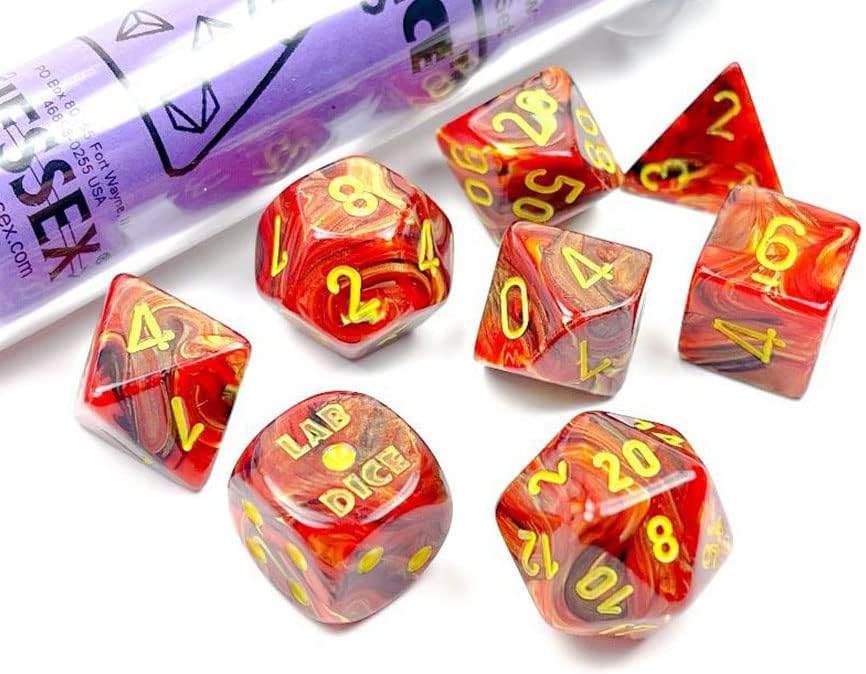 Underworld – Juego de dados de vórtice con números amarillos 7+1, 0.630 in (58 pulgadas), edición limitada de laboratorio, Chessex
