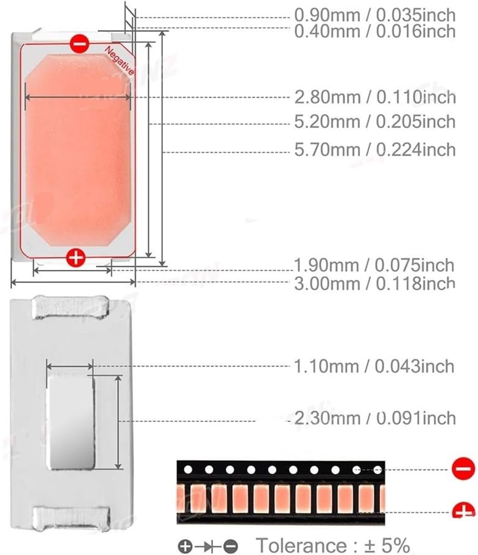 10 chips de diodo LED SMD 5730 5630 de 0.1 W, 0.2 W, 0.5 W, blanco cálido, rojo, verde, azul, amarillo, naranja, UV, morado, rosa, emisión de