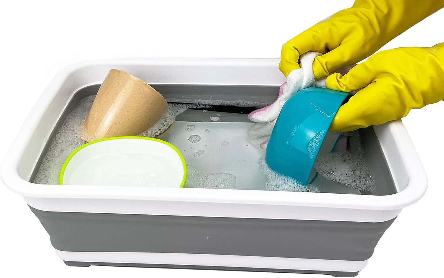 SAMMART Juego de 2 piezas de cocina y exterior escurridor de platos plegable con tablero escurridor y bañera de plástico plegable (2, gris)