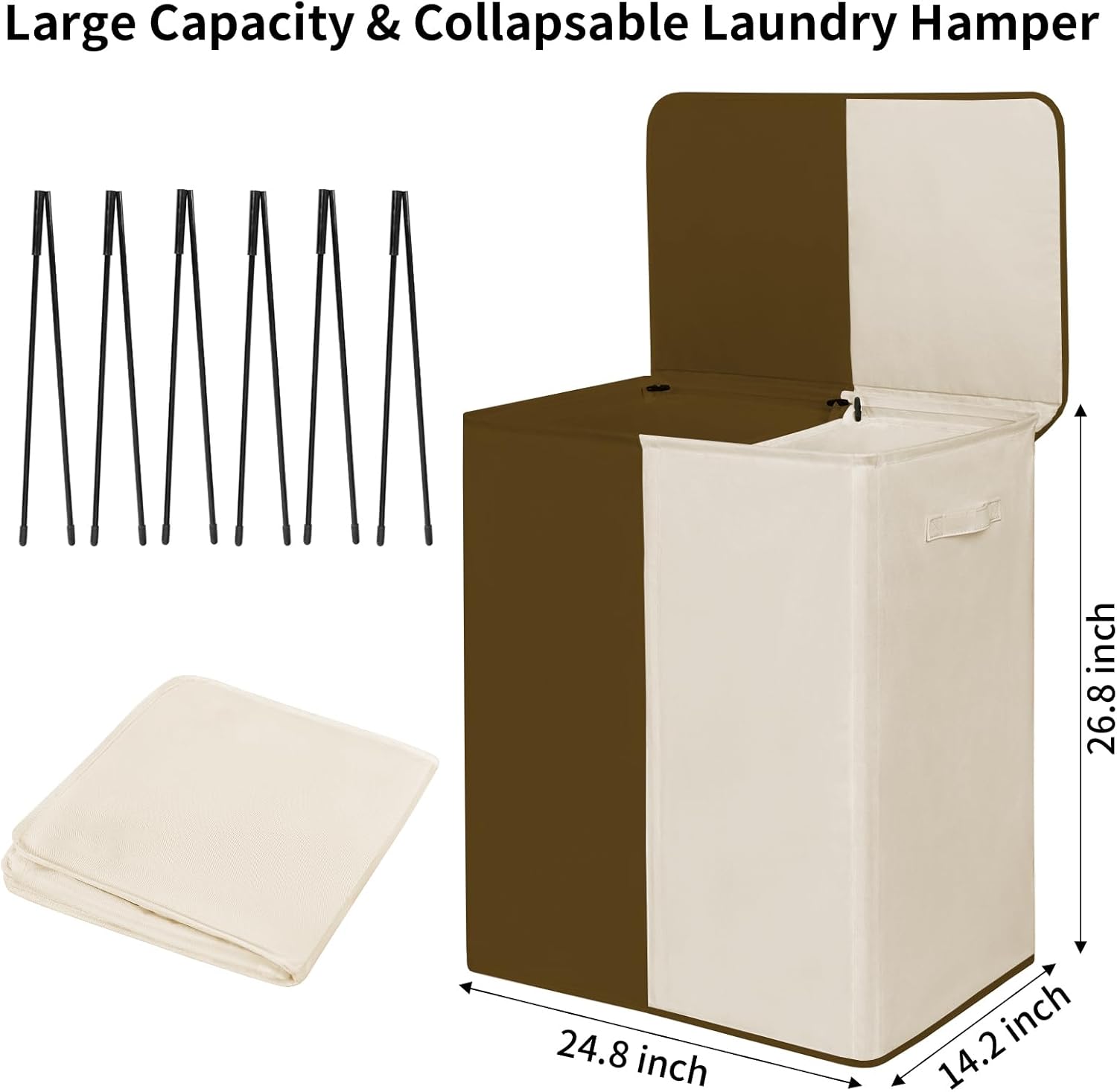 WOWLIVE Cesta de lavandería doble con tapa y bolsas de lavandería extraíbles, cesta grande de 154 litros, cesta de ropa sucia plegable de 2