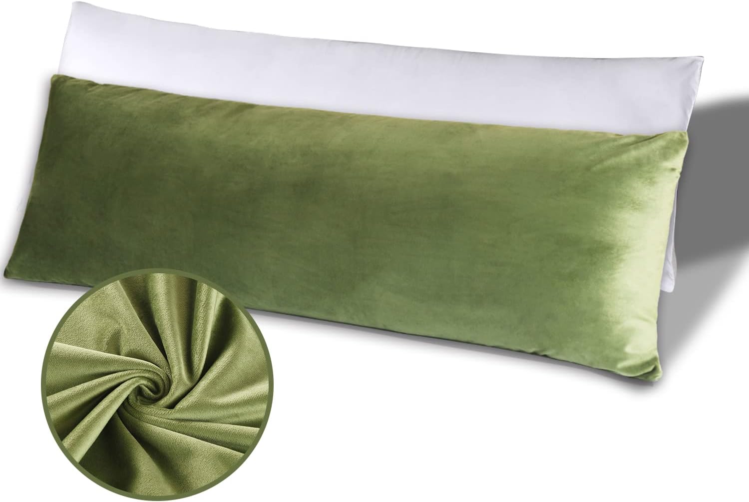 Bedream Almohada de cuerpo completo para adultos (oliva, 20 x 54 pulgadas), almohada larga para dormir, almohadas grandes para cama, almohada
