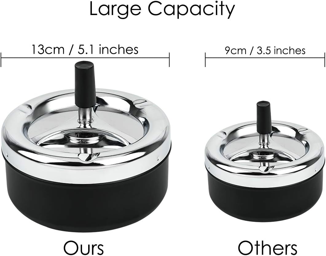 Cenicero redondo con bandeja giratoria, bandeja de metal para cigarrillos, cenicero grande de 5.2 pulgadas para patio exterior, color plateado