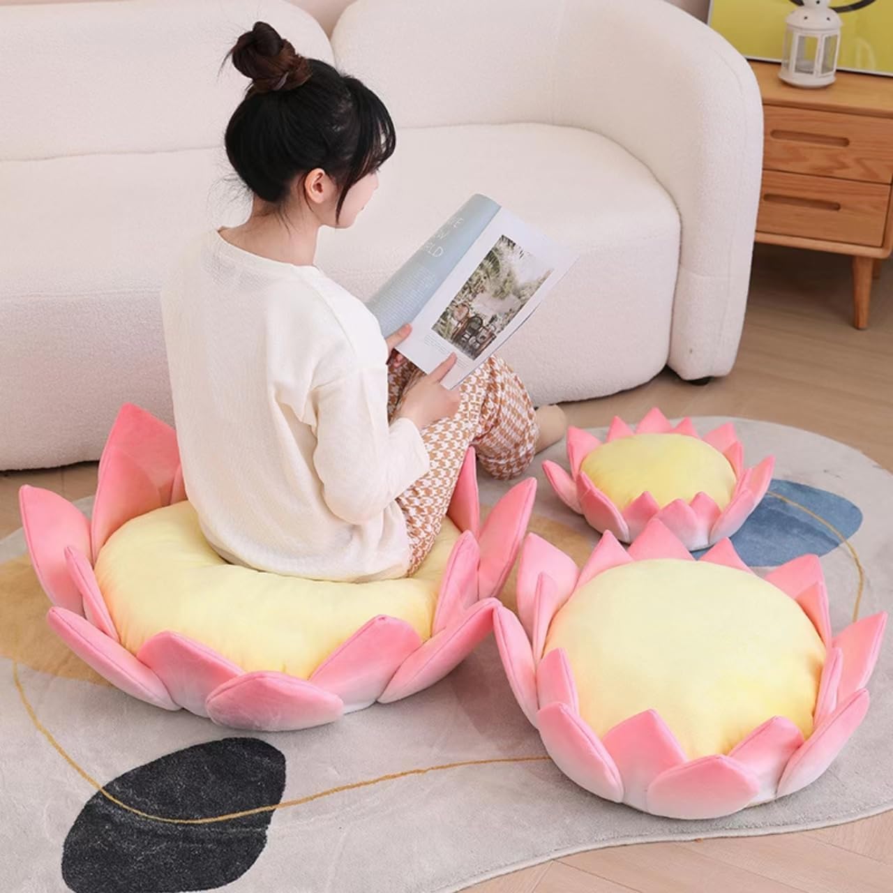 Cojín de felpa con diseño de flor de loto 3D, cojín de suelo para sofá perezoso, para decoración del hogar, sofá, dormitorio, 31.5 pulgadas