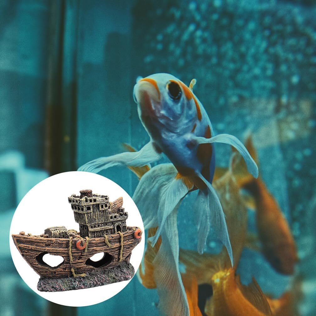 Artesanía de resina 1 pieza de mini barco pirata simulado para naufragio, cueva de peces, decoración de peces, cueva, naufragio, ocultación,