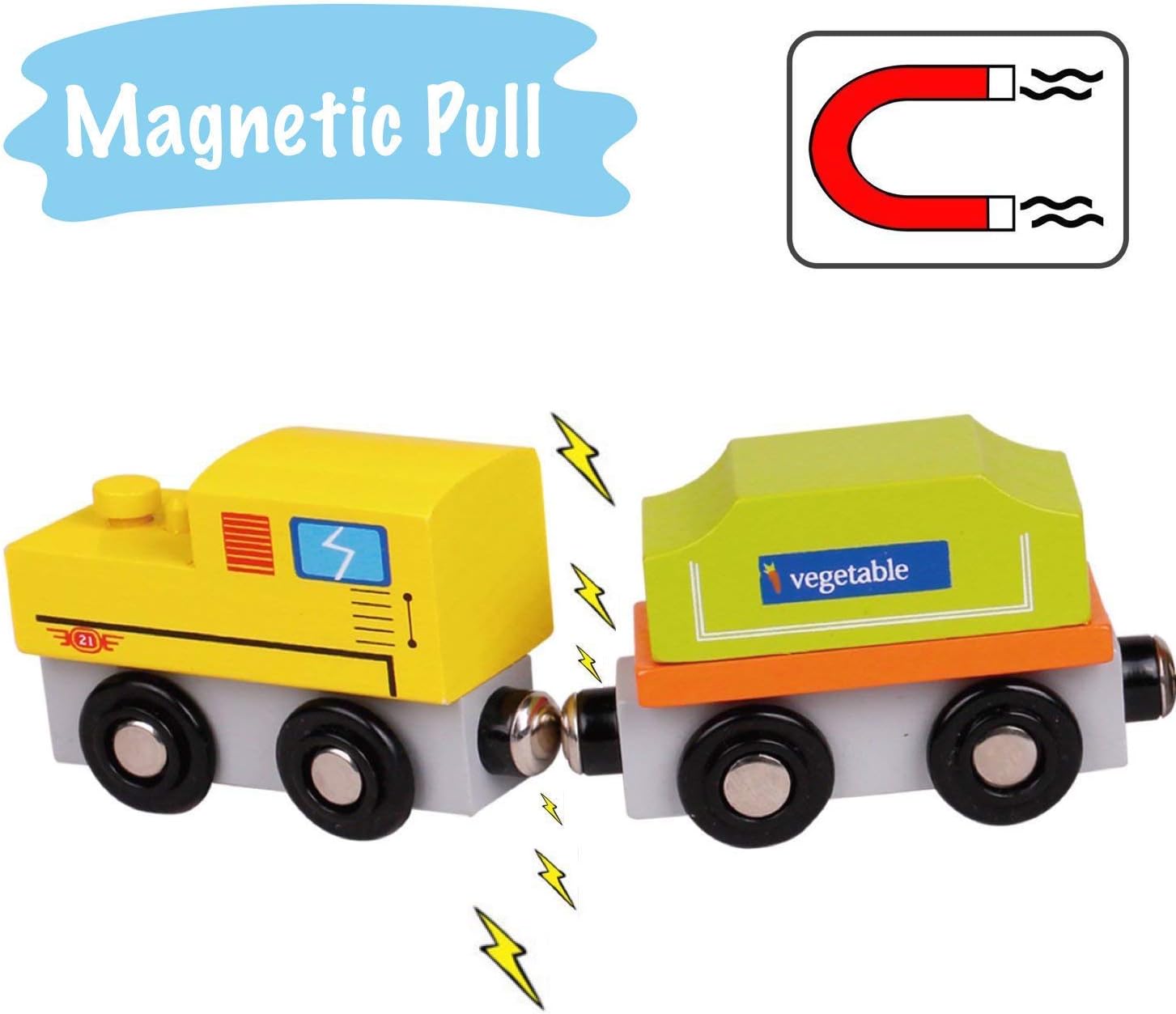 Pidoko Kids Juego de tren de madera  12 piezas de coches motores  Compatible con Thomas Train Set Tracks y las principales marcas  Juguete perfecto