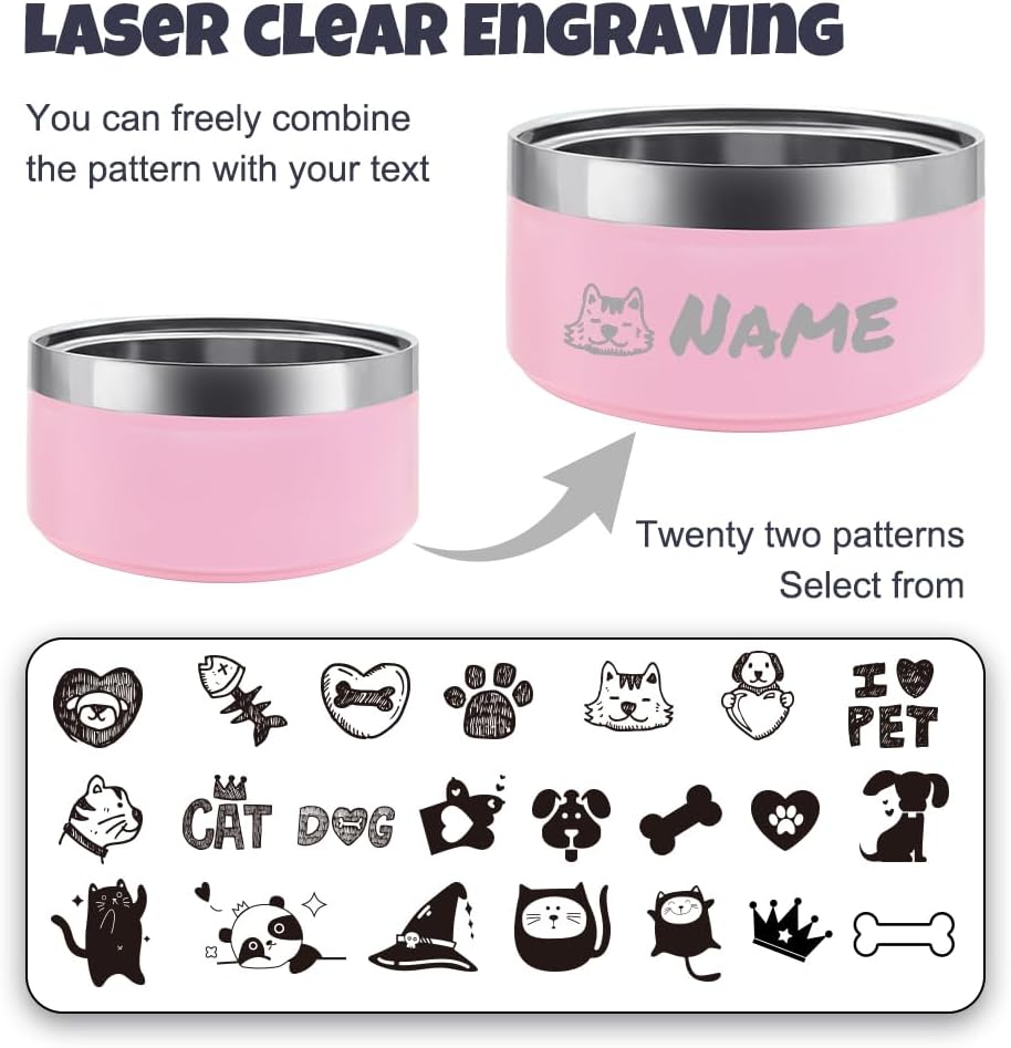 Cuenco personalizado de acero inoxidable para perro y gato con nombre, cuenco para mascotas grabado con láser, antideslizante para agua y alimentos,