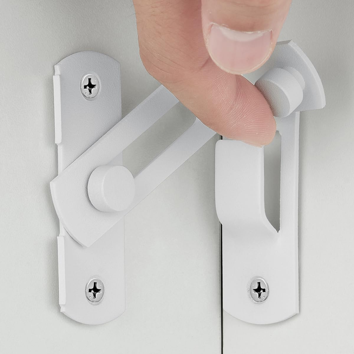 Paquete de 4 pestillos deslizantes para puertas abatibles, color blanco mate de 90 grados, de acero inoxidable, cerraduras de seguridad para puerta,