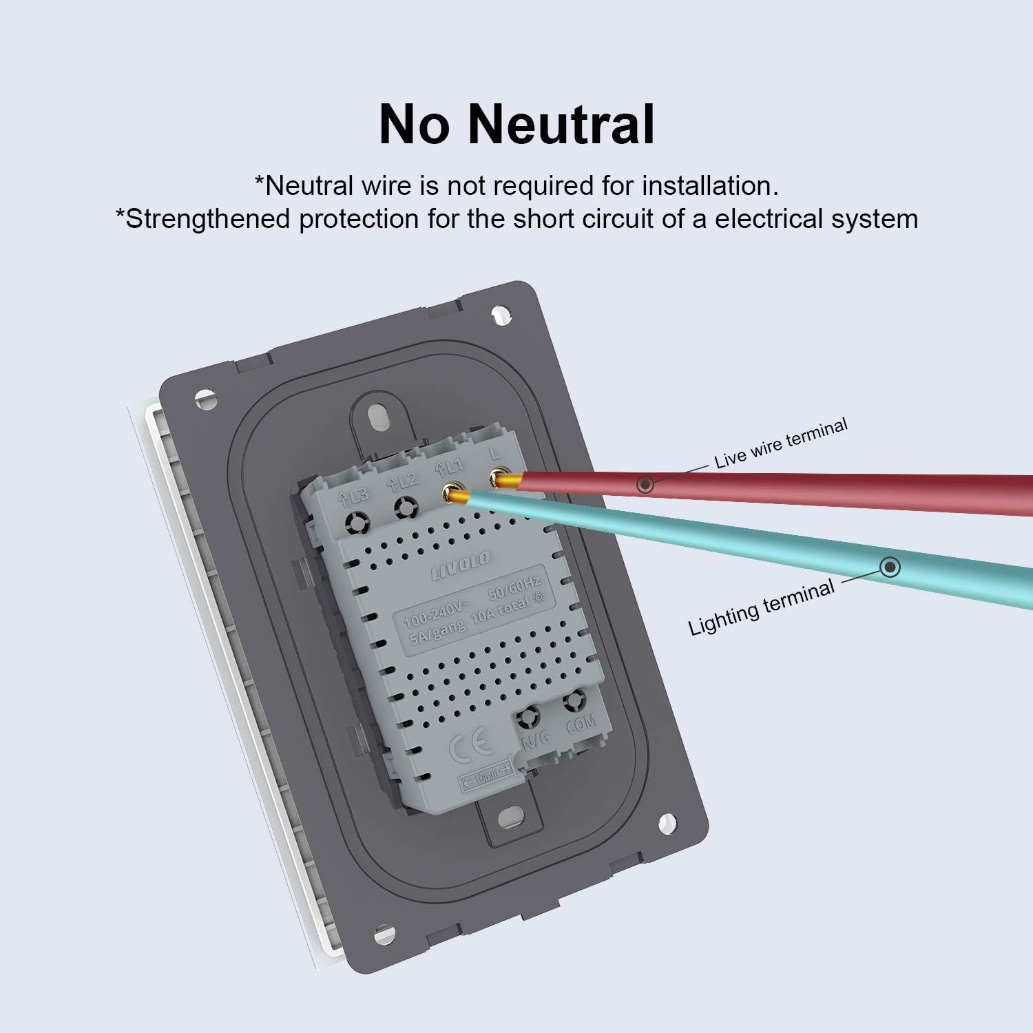 LIVOLO – Interruptor de luz (no neutral), con panel táctil de vidrio templado, luz indicadora, interruptor táctil moderno de pared