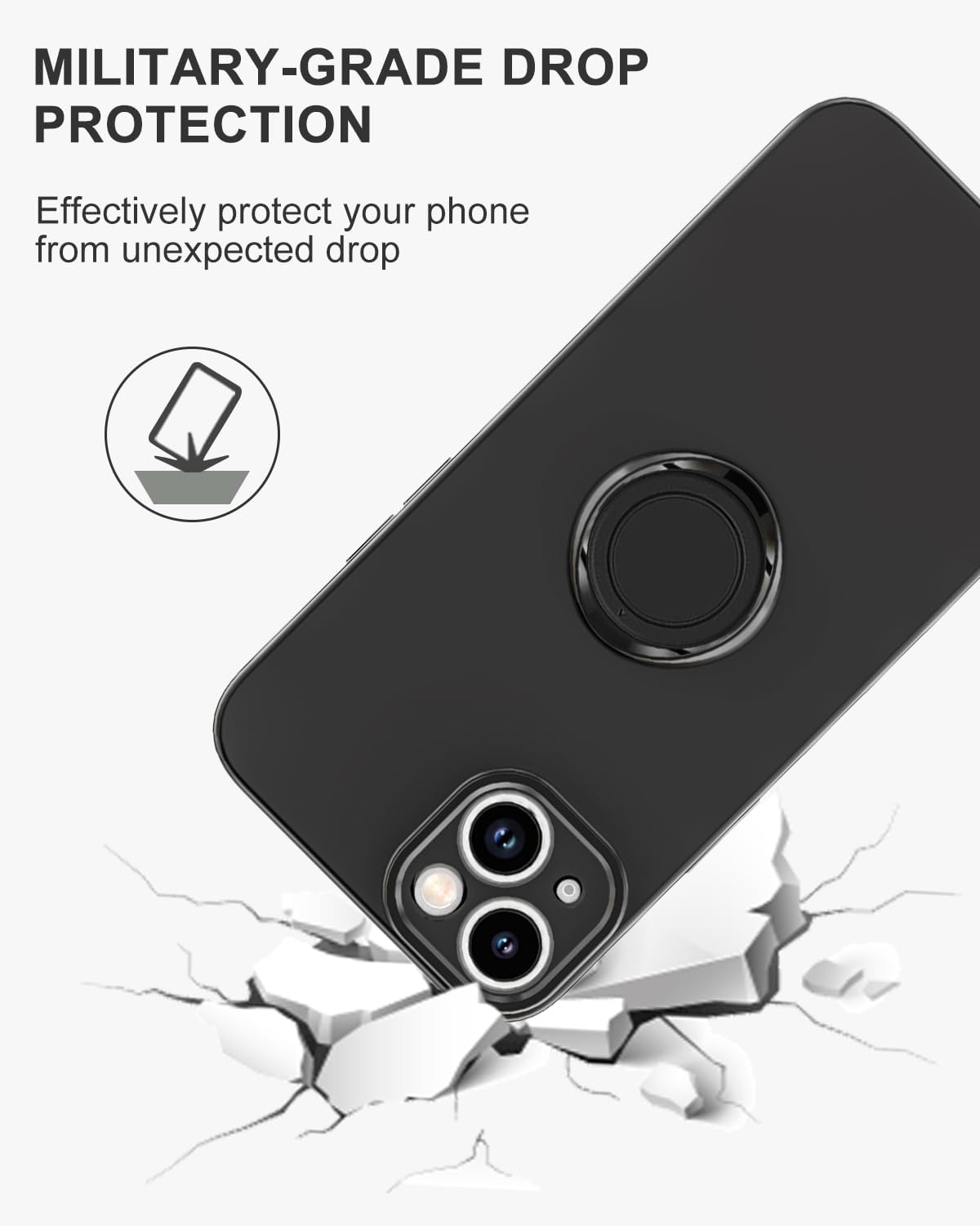 Funda para iPhone 15 Plus con cubierta de anillo forro interior de microfibra soporte de anillo giratorio de 360 Soporte magnético para automóvil