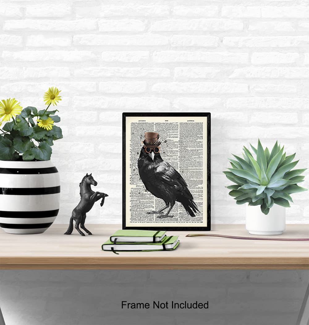 Edgar Allan Poe Gothic Steampunk Raven Wall Art LARGE 11×14 – Renaissance Hipster Dictionary Print for Gothic Home Decor – Spooky Gothic Living Room