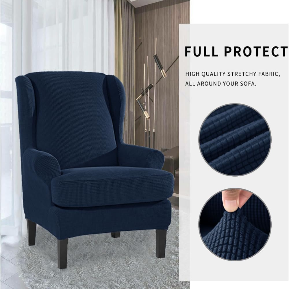 INFLAG Fundas para silla de alas, 2 piezas, elásticas, de elastano, con respaldo de ala, fundas protectoras para sofá, fundas protectoras para