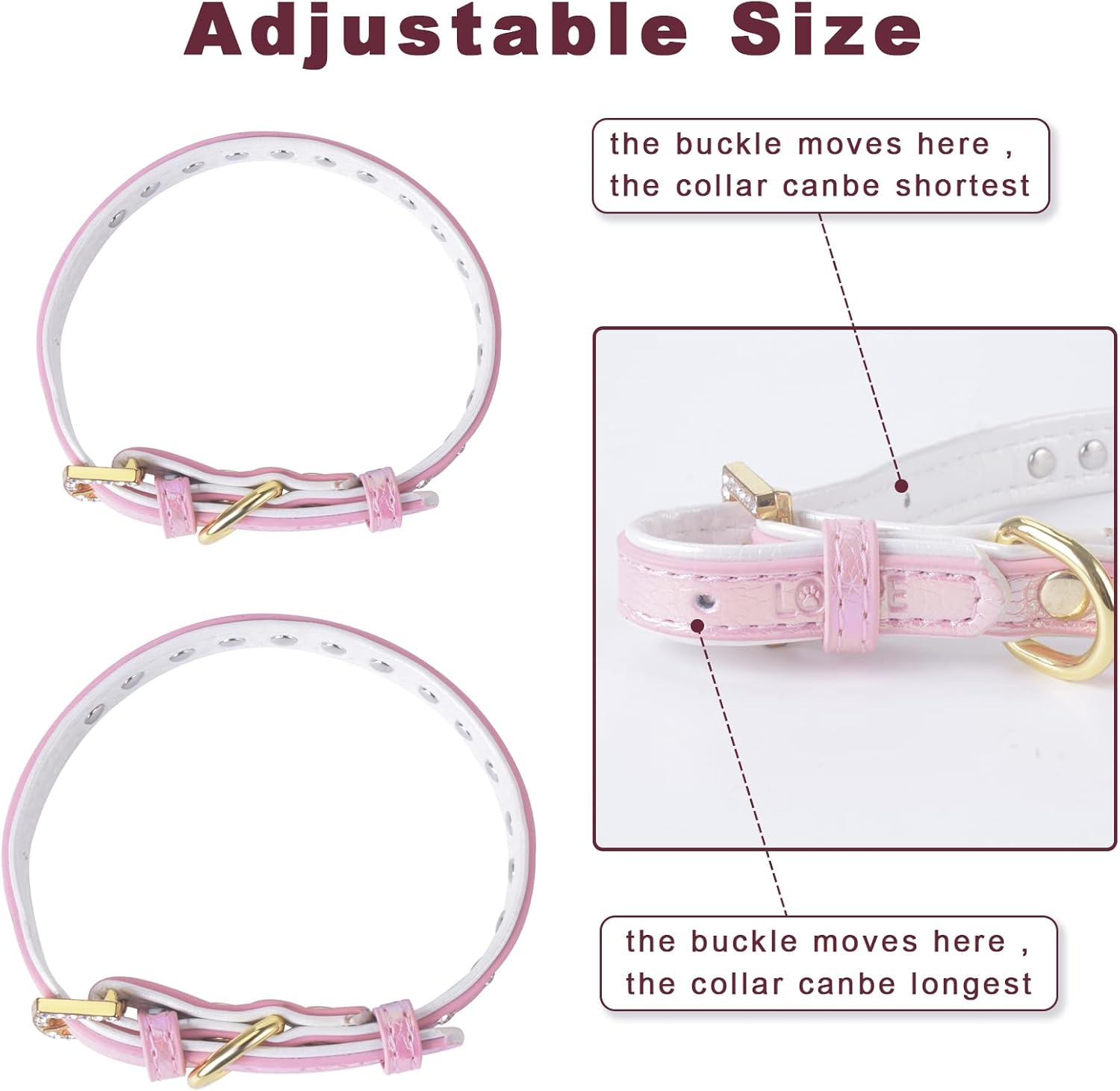 LOVPE Collar para perro de cuero brillante con diamantes de imitación tachonados, accesorio glamoroso de hebilla dorada para perros pequeños a