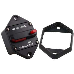 Disyuntor de montaje en panel de 12V-48V CC 80A, disyuntor de Hi-Amp 80A con reinicio manual y junta para auto, camión, RV, marino Disyuntor de montaje en panel de 12V-48V CC 80A, disyuntor de Hi-Amp 80A con reinicio manual y junta para auto, camión, RV, marino