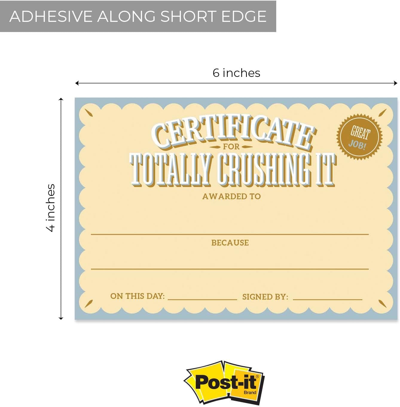 Certificado de logro motivacional, bloc de notas adhesivas de relleno  bloc de notas adhesivas de reconocimiento reposicionable de 6 x 4 pulgadas,