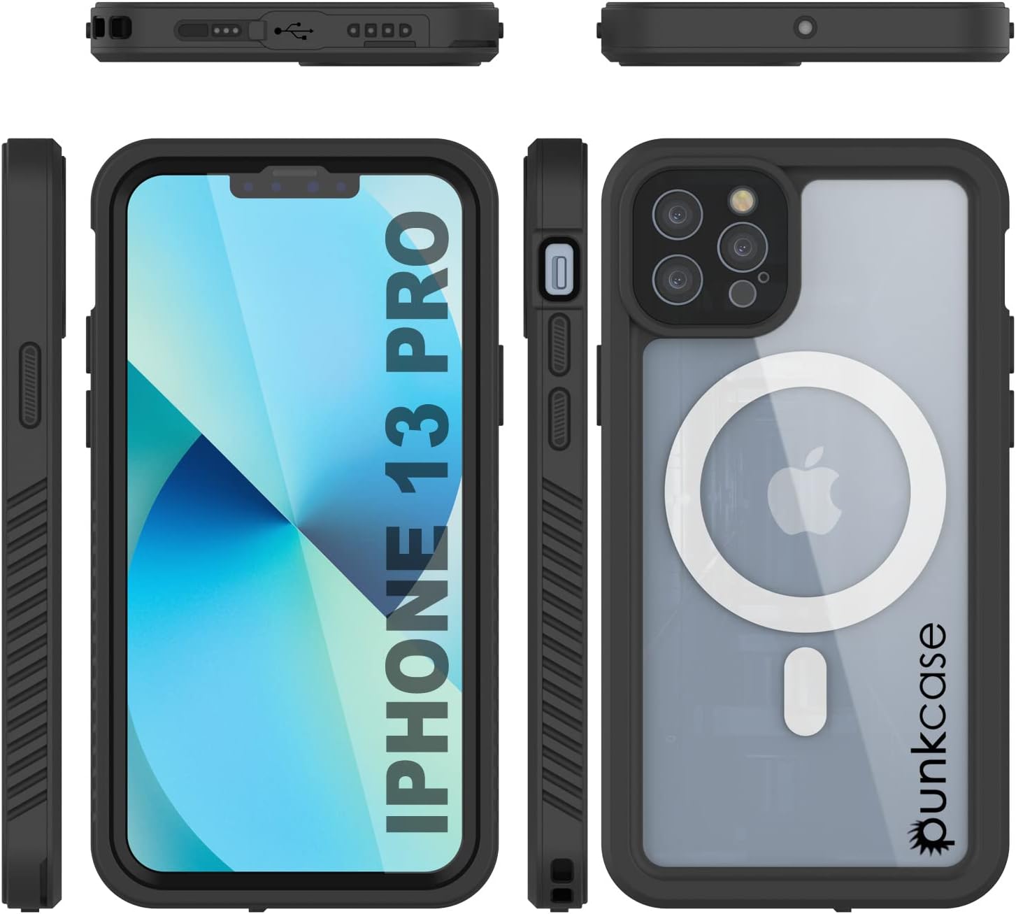 Punkcase Funda impermeable para iPhone 13 Pro (serie Extreme Mag) ajuste delgado certificado IP68 a prueba de golpes a prueba de nieve con protector