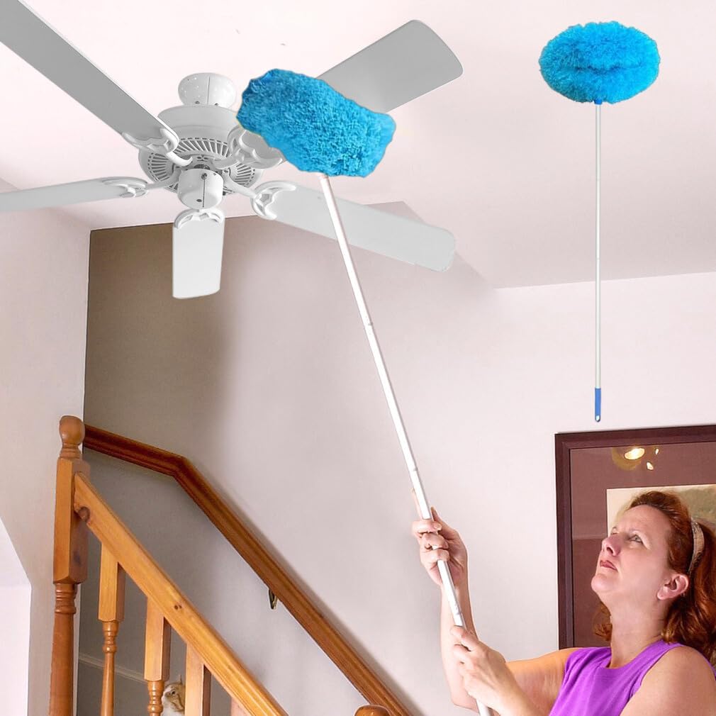 Evelots Paquete de 2 cepillos limpiadores de microfibra con alcance de hasta 12 pies, color azul