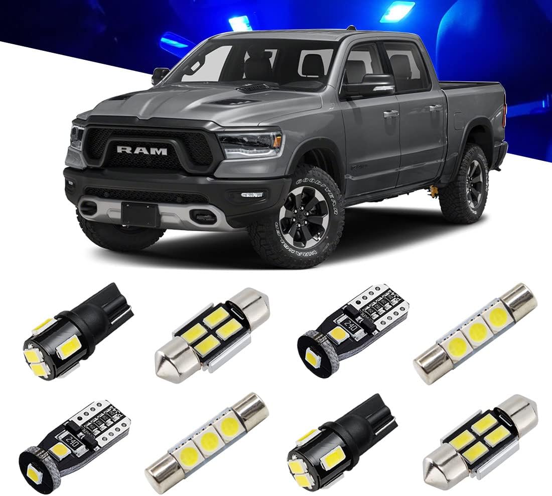 BRISHINE Kit de luces LED interiores azules para Dodge Ram 1500 2500 3500 2019 2020 2021 2019 2020 2021, paquete de bombillas LED superbrillantes