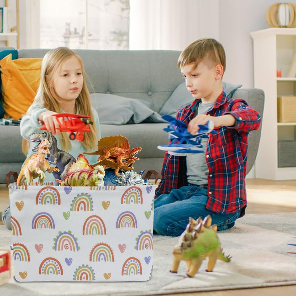 Cesta de Pascua rectangular grande con asas, caja de almacenamiento de juguetes para niños, bonita cesta organizadora de lona, cesta de libros,