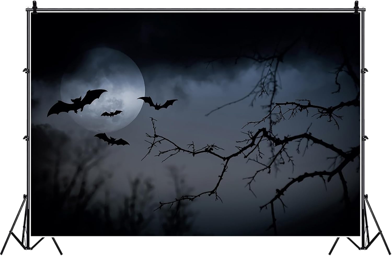 Yeele Telón de fondo de tela de poliéster de 8 x 6 pies con diseño de cielo oscuro de Halloween, murciélagos voladores brumosos y ramas de árbol de