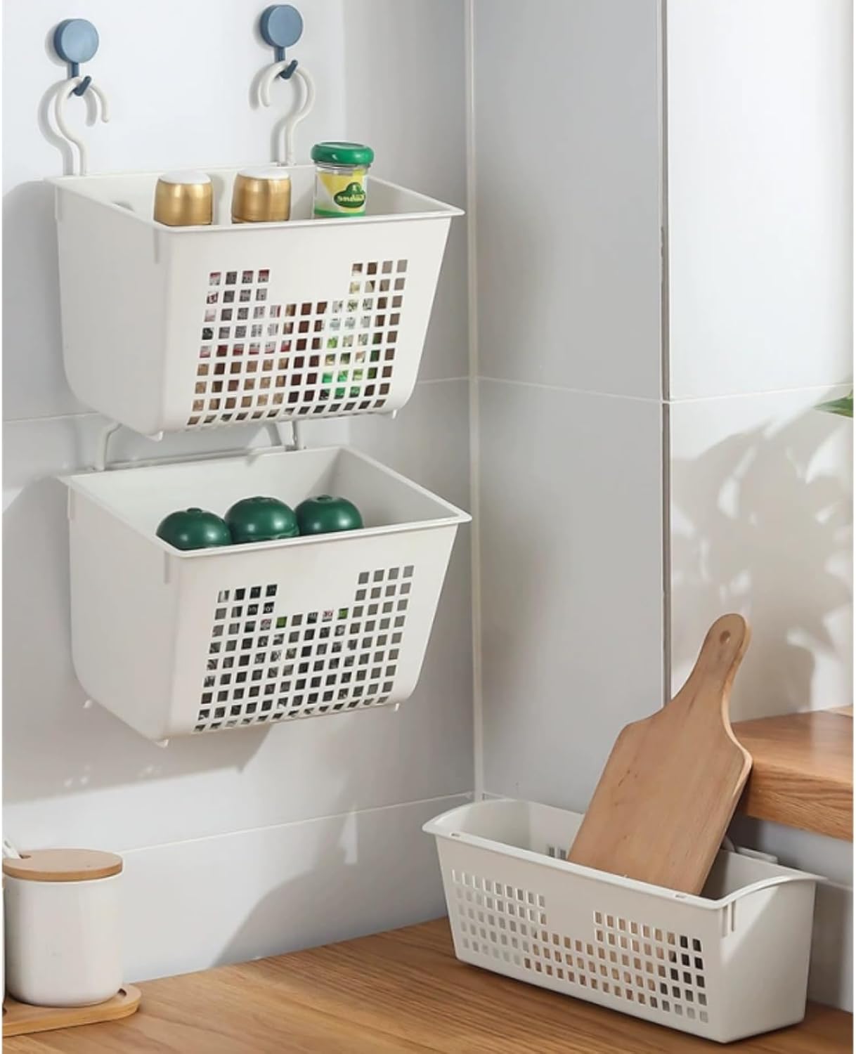 3 cestas de almacenamiento de plástico para colgar, cesta de plástico para organizar, baño, cocina, dormitorio, cesta de almacenamiento pequeña de