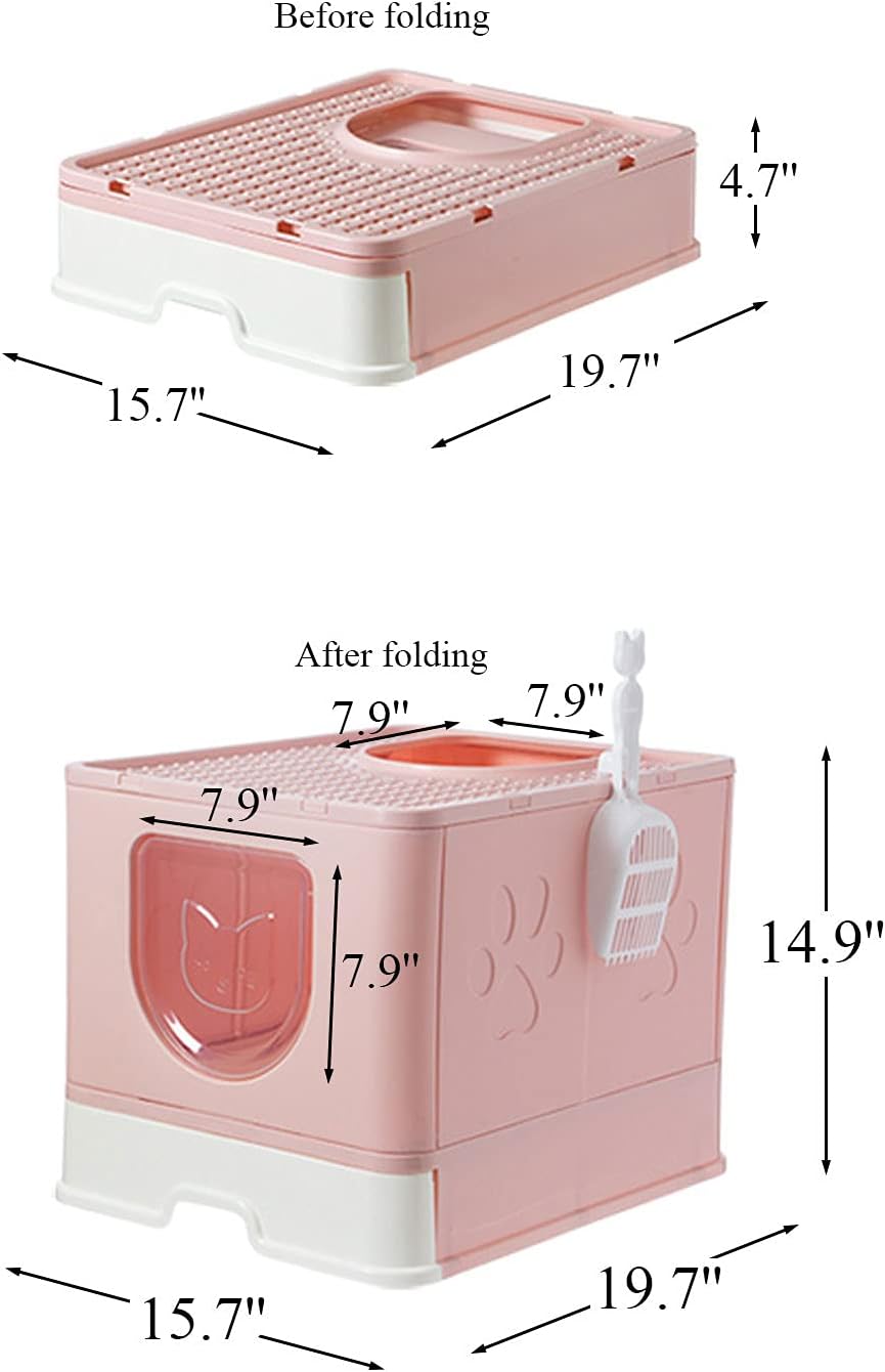 kathson Caja de arena grande plegable para gatos con tapa, orinal cerrado para gatos con cajón de entrada superior, suministros de inodoro para