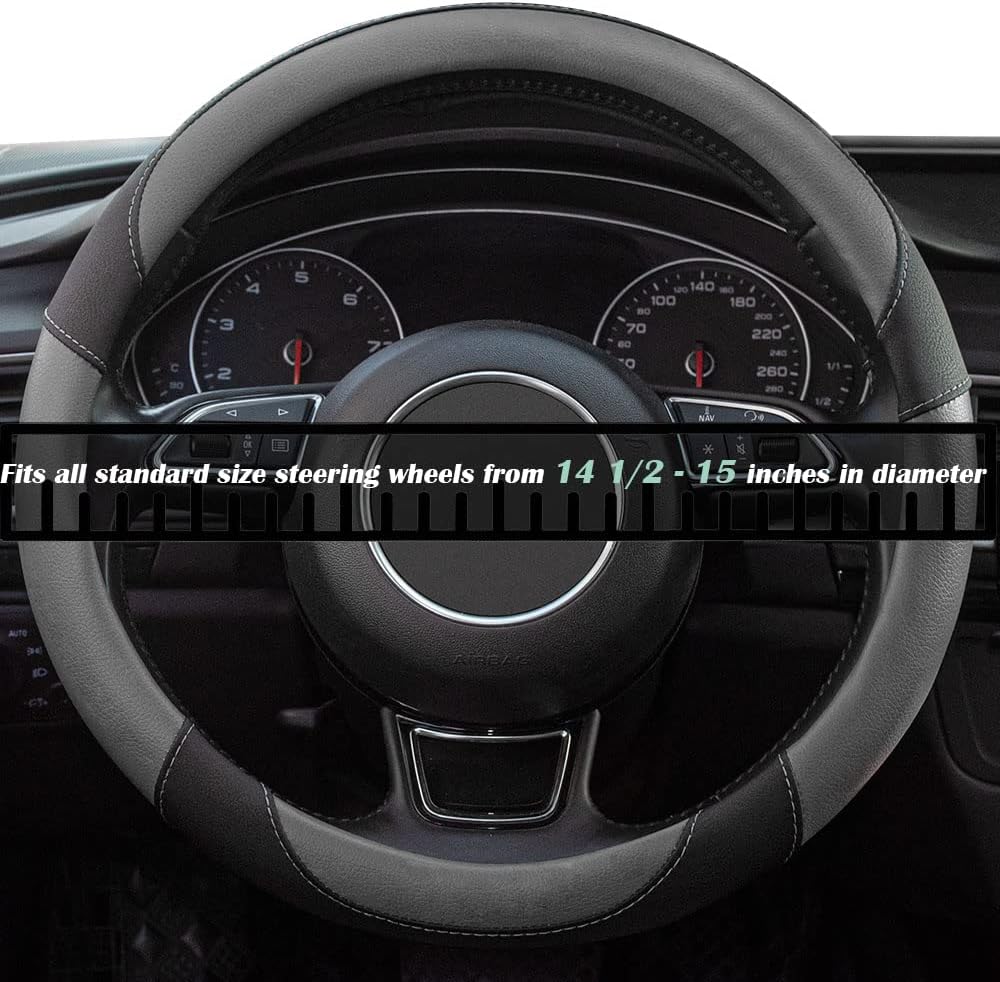 XIZOPUCY – Funda universal de cuero de microfibra para volante de automóvil funda antideslizante, respirable y sin olores para volantes de 15