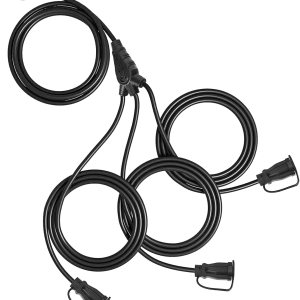 Cable de extensión para exteriores con múltiples tomas, 25 pies, cables de extensión negros de 1 a 3 divisores, cable SJTW 163 resistente a la Cable de extensión para exteriores con múltiples tomas, 25 pies, cables de extensión negros de 1 a 3 divisores, cable SJTW 163 resistente a la