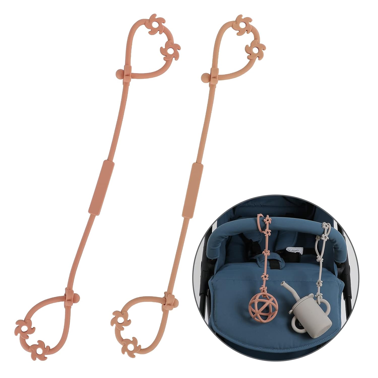 Correas de seguridad de juguete, clips de silicona para chupete, correa elástica ajustable para cochecitos, silla alta, cunas, cestas colgantes, sin