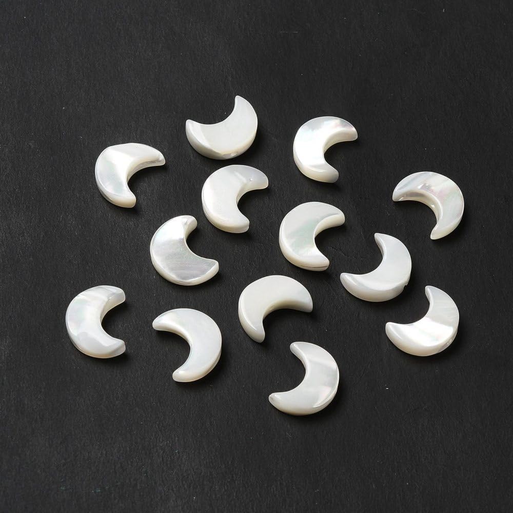 LiQunSweet 20 cuentas de concha blanca de agua dulce natural, cuentas celestiales de luna creciente, cuentas espaciadoras sueltas perforadas para