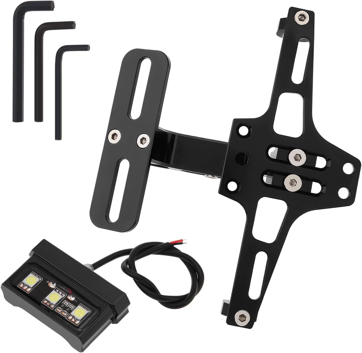 Soporte de placa de matrícula de motocicleta, kit de eliminador de guardabarros ajustable universal, soporte de aluminio CNC con luz LED (negro)