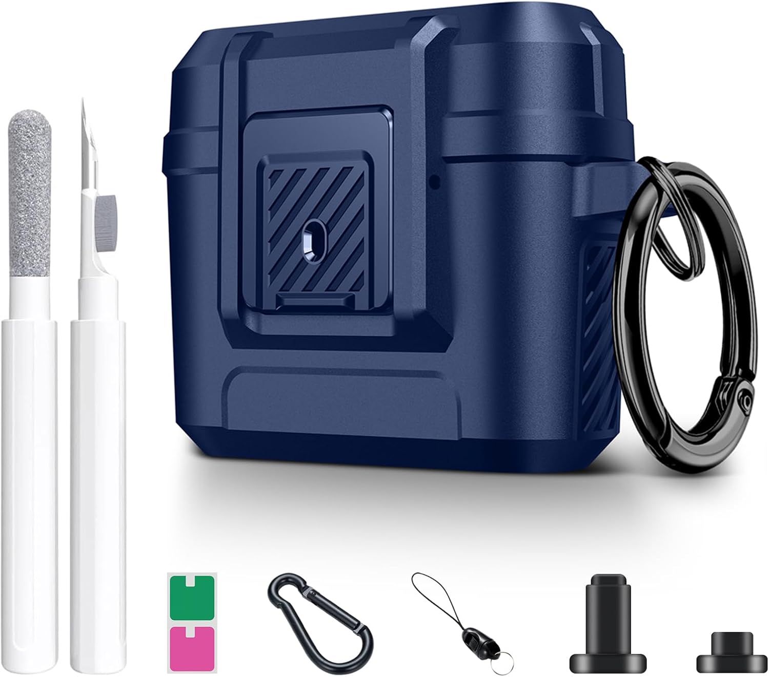 Funda compatible con Airpods 3 con kit de limpieza, funda protectora militar dura a prueba de golpes para Airpods con bloqueo seguro automático y