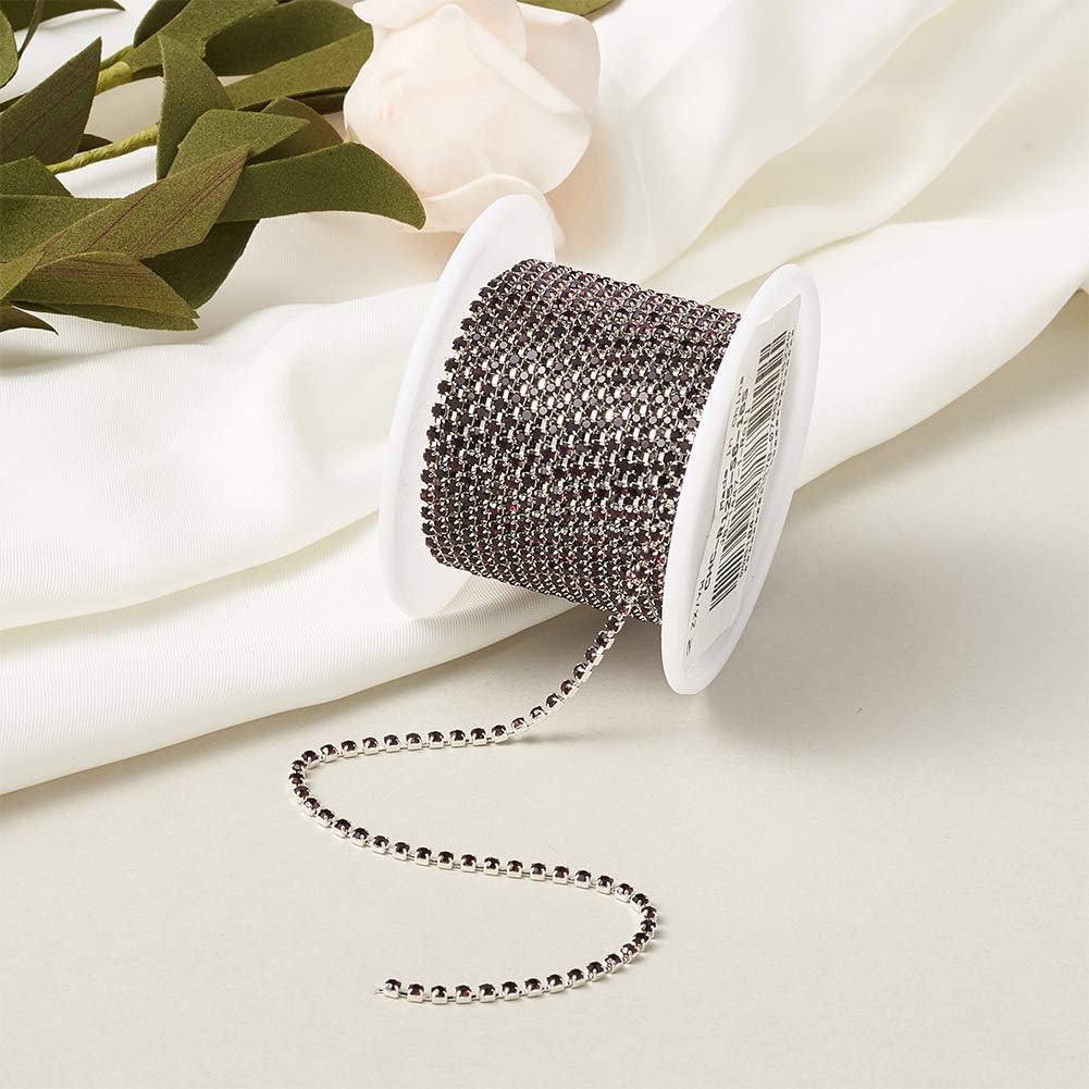 Mega Pet Cadenas de latón con diamantes de imitación de 10 yardas, cadena de cristal de amatista de 0.079 pulgadas para ropa de boda, costura y
