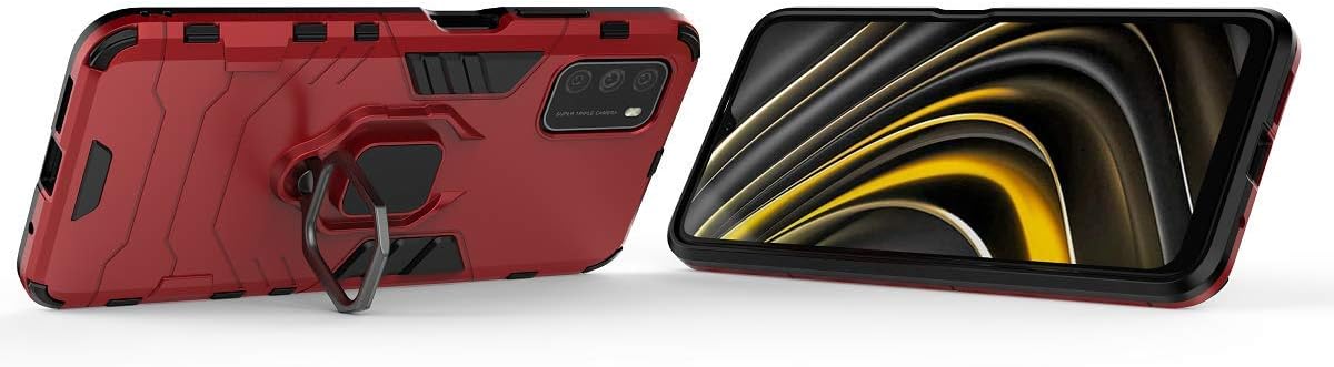 Funda para Xiaomi Poco M3 Caso, Funda con soporte para Xiaomi Poco M3 M2010J19CG M2010J19C9Redmi Note 9 4G M2010J19CT Case Rojo