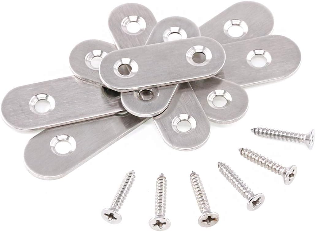 115 soportes de acero inoxidable planos rectos de 3 tamaños, soportes de soporte de estante de metal, placa de unión con tornillos, perfectos para