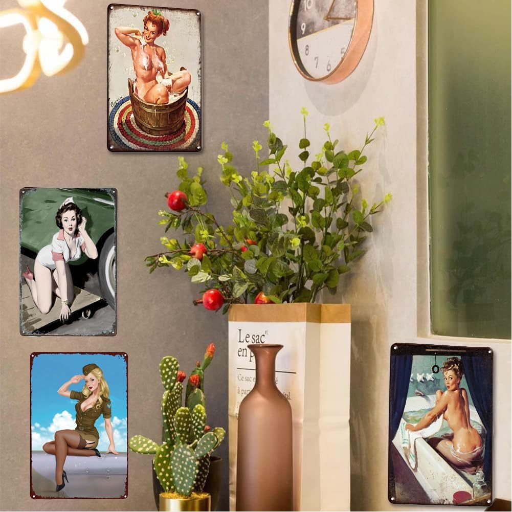 Placa de póster con texto en inglés “Pinup Girl” de estilo vintage para mujer, estilo vintage, para el hogar, bar, club, baño, hombre, cueva,