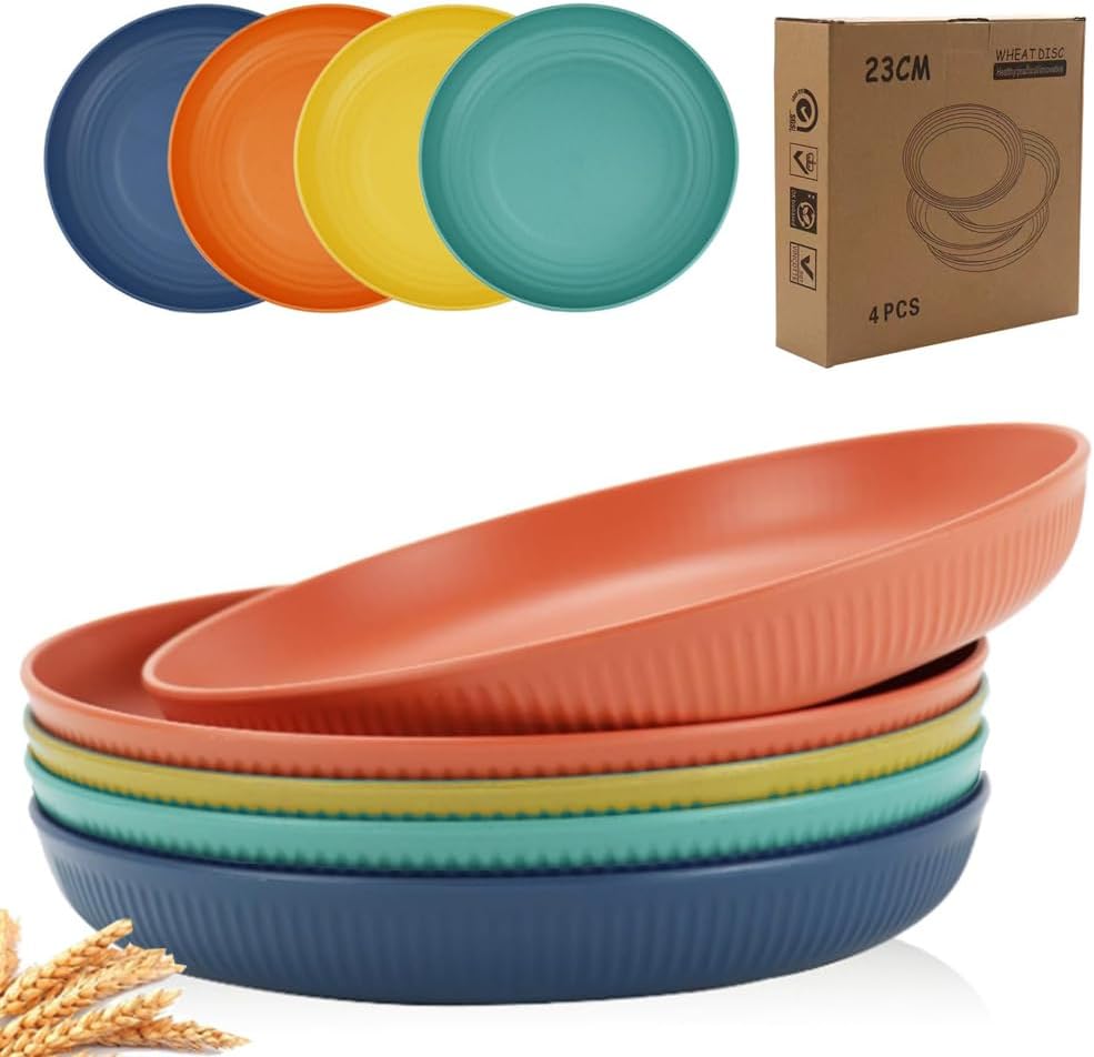 Platos de paja de trigo irrompibles de 9 pulgadas, juego de 4 platos reutilizables, aptos para lavavajillas y microondas, platos de cena, saludables
