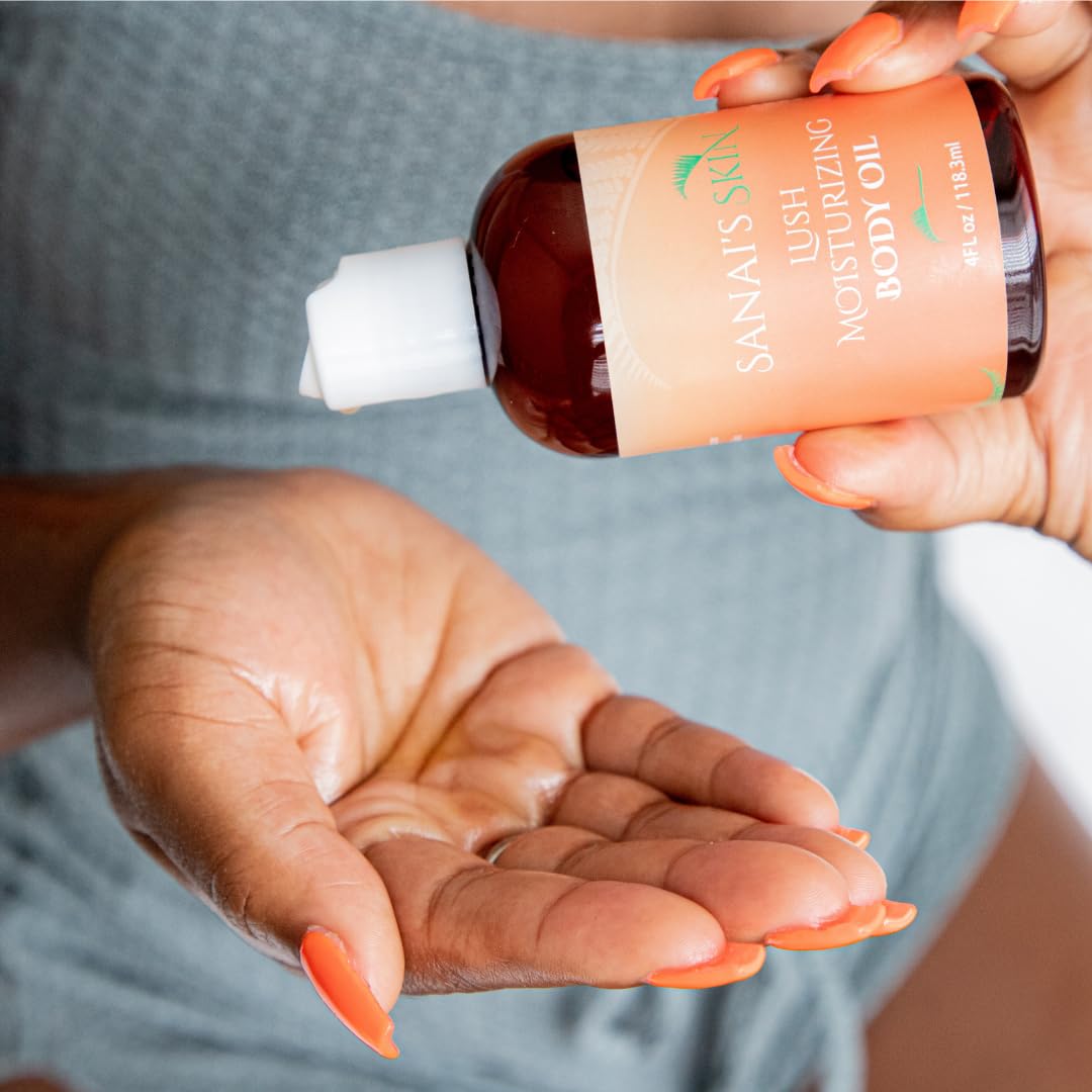 Moisturizing Body Oil by Sanai’s Skin  Lush Moisturizing Body Oil  Daily Moisturizer and Body Oil with Shea Oil & Sweet Almond Oil Glowing Skin – 4