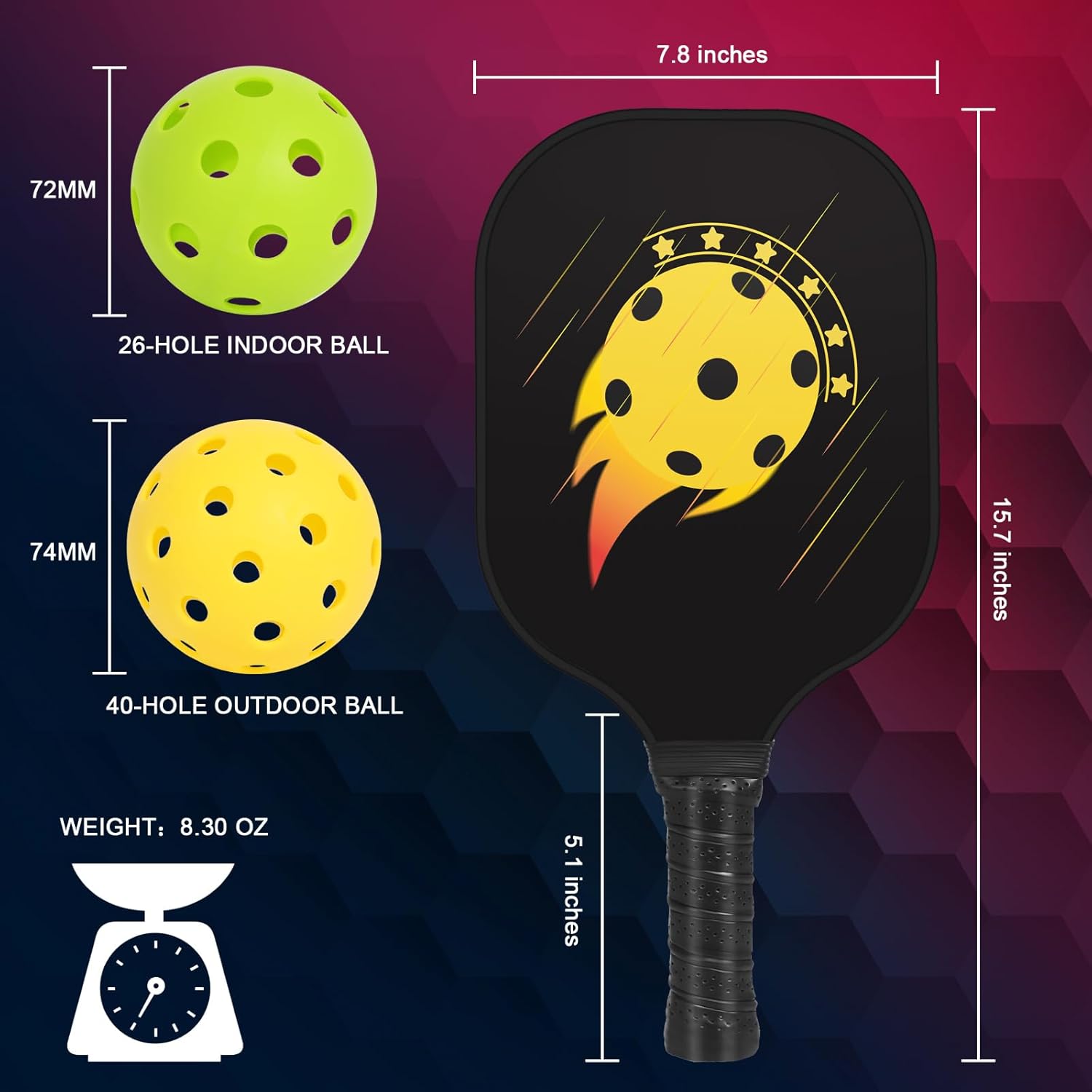 Juego de palas de pickleball  2 paletas de fibra de vidrio, 4 bolas, bolsa de transporte  Juego de paletas de pepinillo compatible con USAPA,