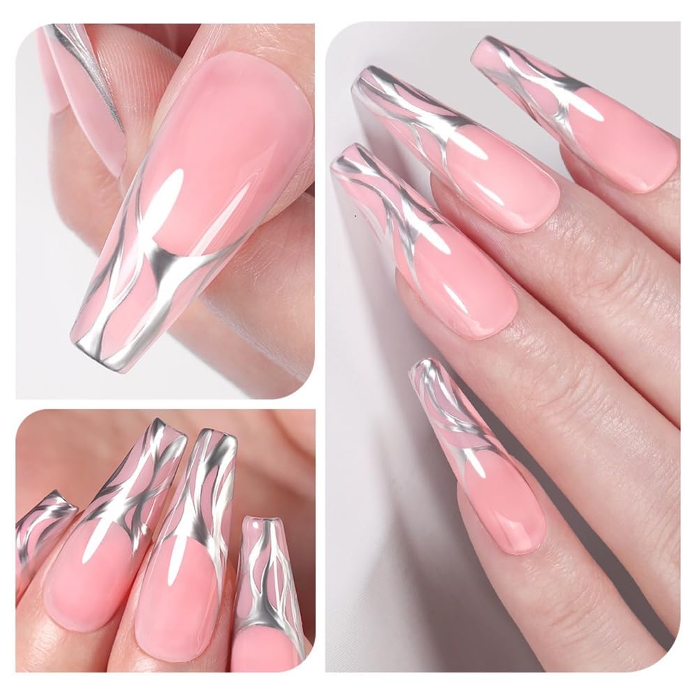 Gel de pintura metálica de 0.5 fl oz, esmalte de uñas de gel de espejo cromado plateado, pintura de metal 3D, gel de dibujo de espejo de uñas, gel