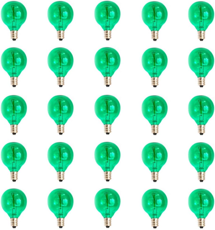 25 bombillas de filamento LED G40 verdes, bombillas de repuesto para luces de cadena de patio