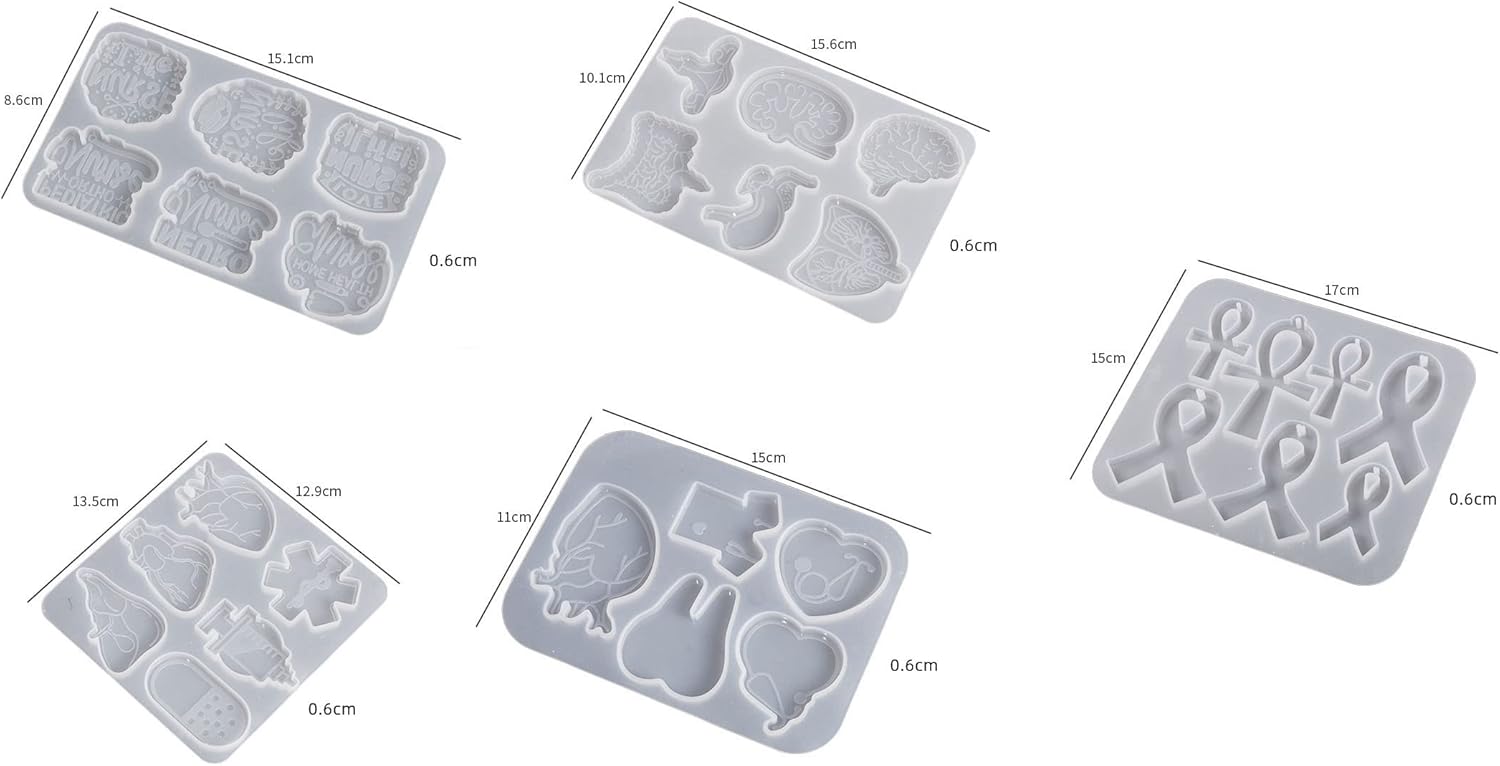 5 moldes para carrete de insignia con temática de médico y enfermera para resina, moldes de silicona para carretes de insignias con 6 soportes